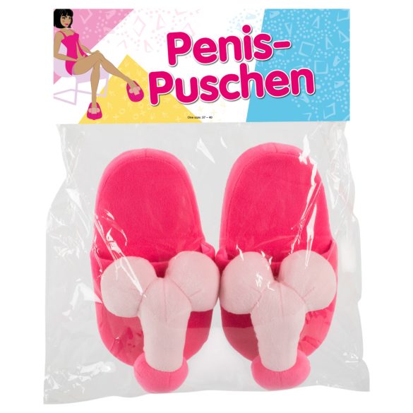 Zapatillas de peluche rosa con forma de pene