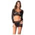 Rene Rofe - Conjunto de vestido de red de dos piezas (S-L) - negro