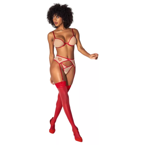 Mapalé - Conjunto de sujetadores de 3 piezas con recorte (rojo-natural) - (S/M)