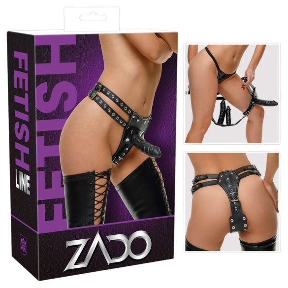 ZADO - exterior de cuero + 2 consoladores internos (negro) - L/XL