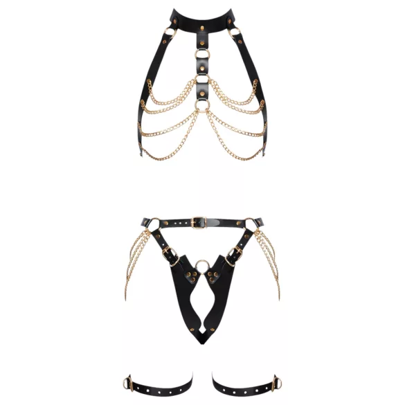 ZADO - Conjunto de arnés de cuero 2 piezas (negro-oro)