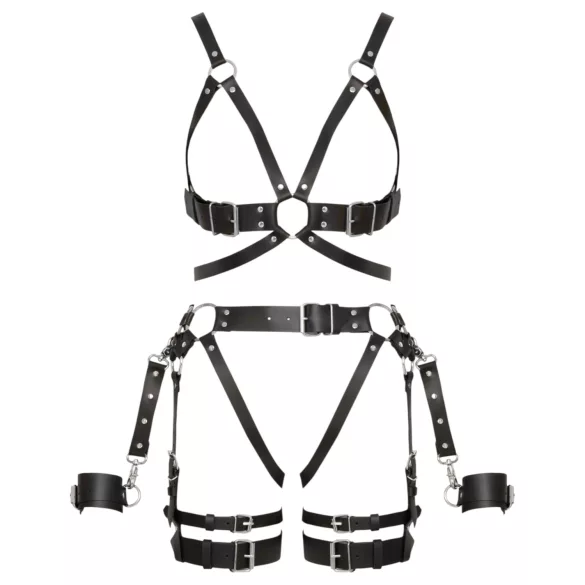 ZADO - arnés de cuero multipiezas con esposas - negro