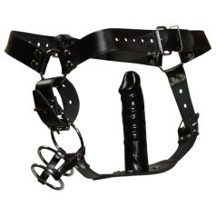 ZADO - tanga de cuero con consolador y 3 anillos para pene