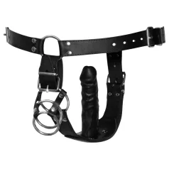 ZADO - tanga de cuero con consolador y 3 anillos para pene