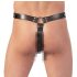 ZADO - Tanga de cuero con dildo y 3 aros para pene