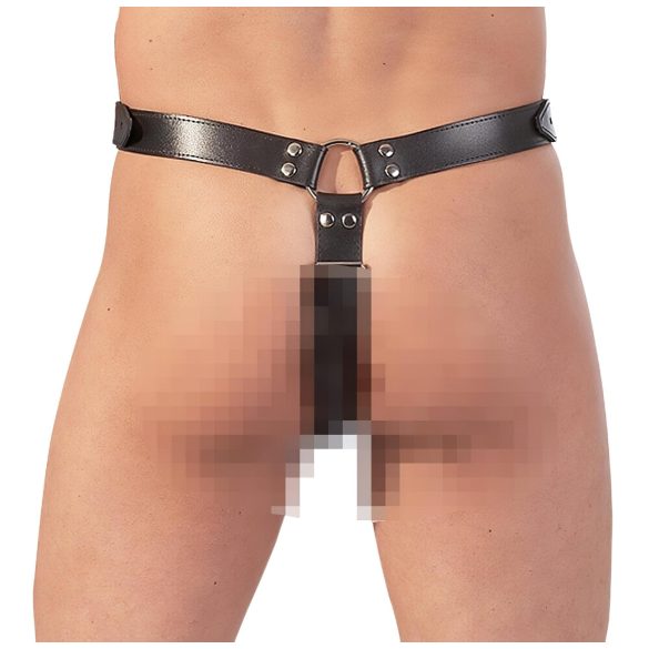 ZADO - tanga de cuero con consolador y 3 anillos para pene - L/XL