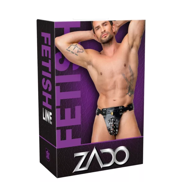 ZADO - tanga de cinturón de castidad de cuero negro con 2 candados (S-2XL)