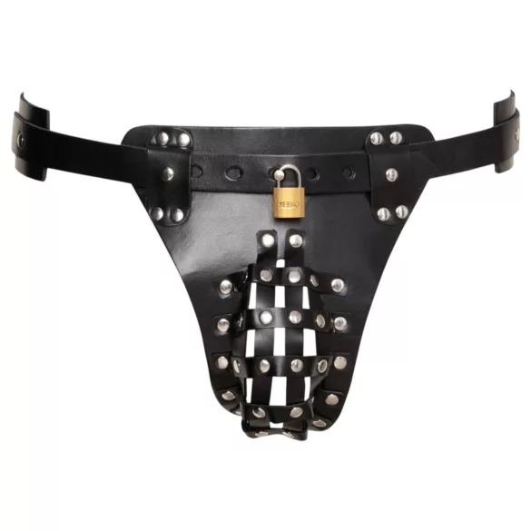 ZADO - tanga de cinturón de castidad de cuero negro con 2 candados (S-2XL)