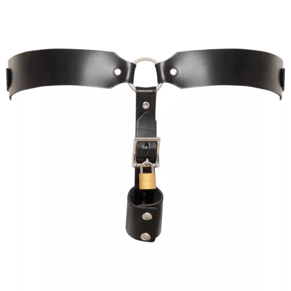ZADO - tanga de cinturón de castidad de cuero negro con 2 candados (S-2XL)