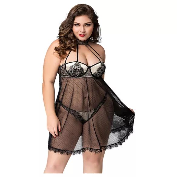 JSY 066 - conjunto de babydoll negro (XL-2XL)