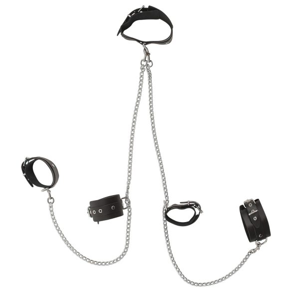 ZADO - Juego de esposas de cuero para cuello, muñecas y tobillos (negro)