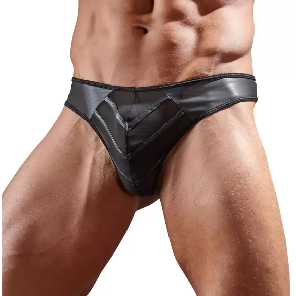 Fényes - tanga para hombre - panel transparente - negro