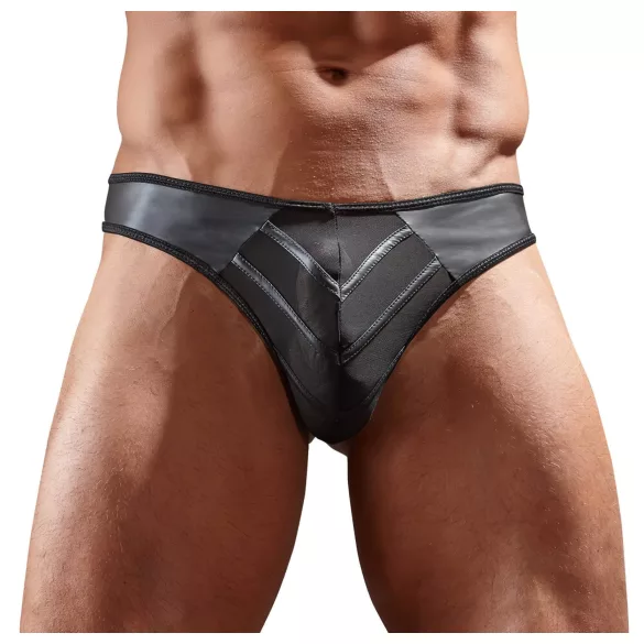 Fényes - tanga para hombre - panel transparente - negro