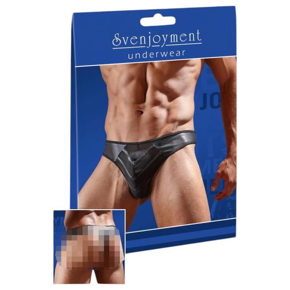 Tanga hombre brillante con panel transparente (negro) - XL