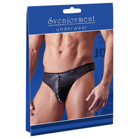 Svenjoyment - Tanga brillante para hombre con cremallera y strass (negro) - 2XL