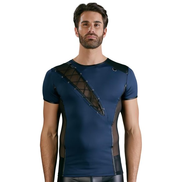 NEK - camiseta masculina sexy con encaje y cordones - negro/azul - M