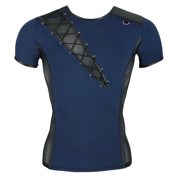 NEK - camiseta masculina sexy con encaje y cordones - negro/azul - M