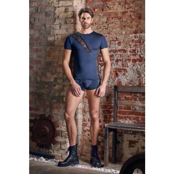 NEK - camiseta masculina sexy con encaje y cordones - negro/azul - M