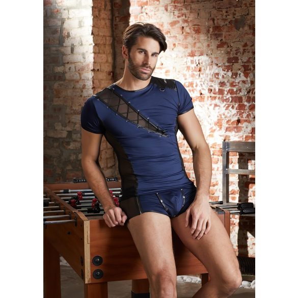 NEK - camiseta masculina sexy con encaje y cordones - negro/azul - L