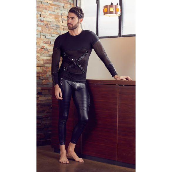 NEK - camiseta negra de manga larga con tirantes cruzados para hombre - L