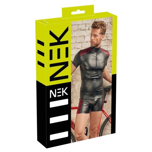 NEK - Sudadera negra para hombre con cremallera y detalles rojos - XL