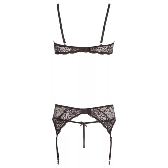 Abierta Fina - conjunto de sujetador de encaje brillante (negro)