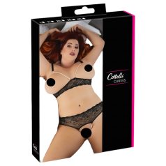   Cottelli Plus Size - conjunto de sujetador con perlas - negro