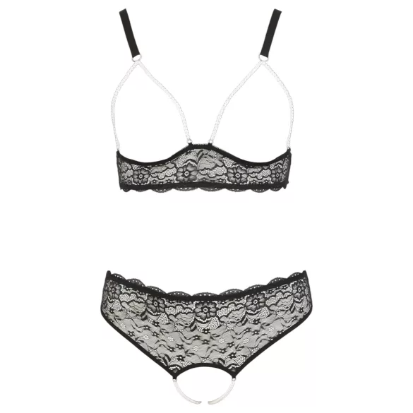 Cottelli Plus Size - conjunto de sujetador con perlas - negro