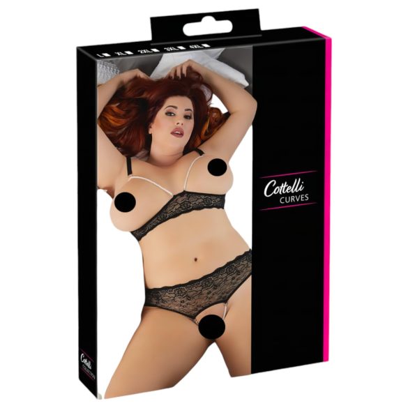 Cottelli Plus Size - set de sujetador con perlas (negro) - 3XL