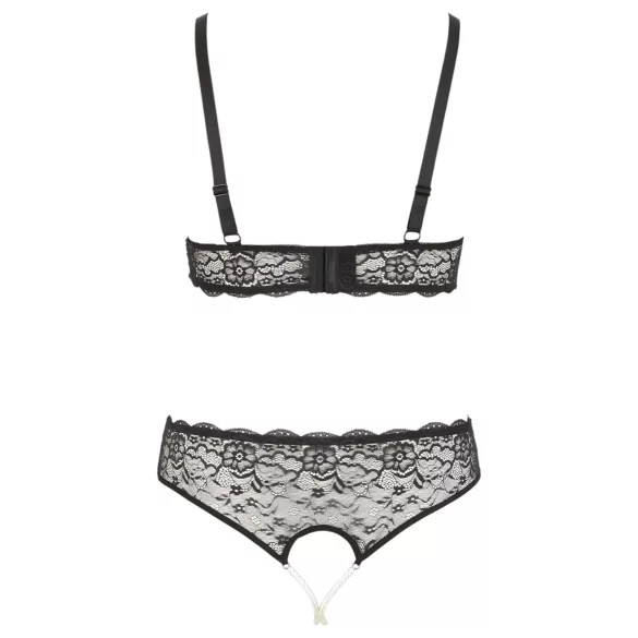 Cottelli Plus Size - conjunto de sujetador con perlas - negro - 4XL