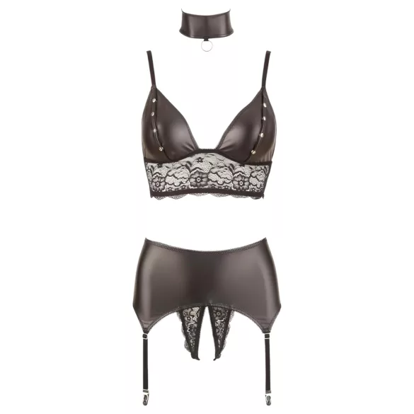 Cottelli Bondage - conjunto de lencería brillante con encaje 4 piezas - XL