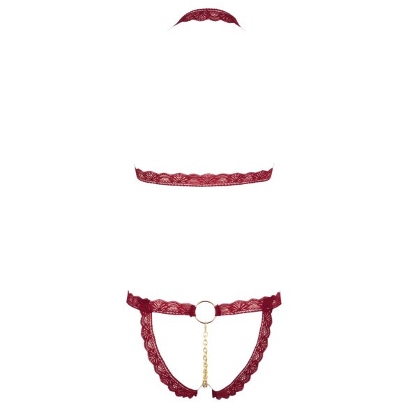 Cottelli - conjunto de lencería con sujetador abierto y aros metálicos - rojo