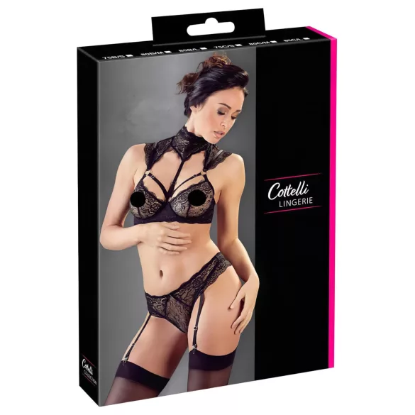 Cottelli - conjunto de encaje con cuello (negro) - 75C/S