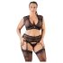 Cottelli Plus Size - Conjunto negro de encaje y strass - 3XL