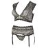 Cottelli Plus Size - Conjunto negro de encaje y strass - 3XL
