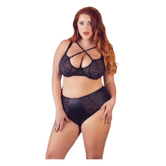Conjunto Plus Size Cottelli - Sujetador y Braguita Cruzados (Negro) - 85E/L