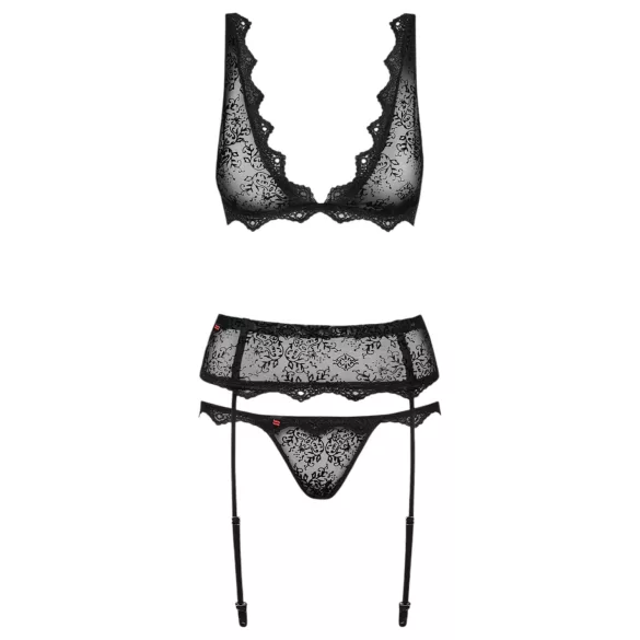Obsessive - conjunto de lencería bordada - negro - L/XL