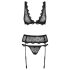 Obsessive Emperita - Conjunto de lencería negra con delicados bordados - L/XL