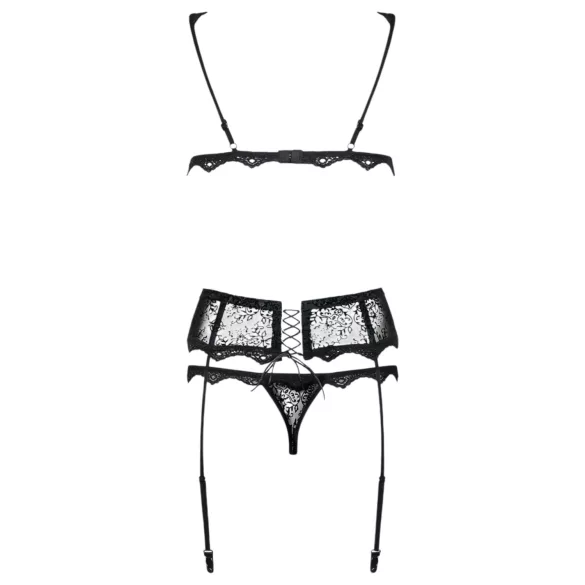Obsessive - conjunto de lencería bordada - negro - L/XL