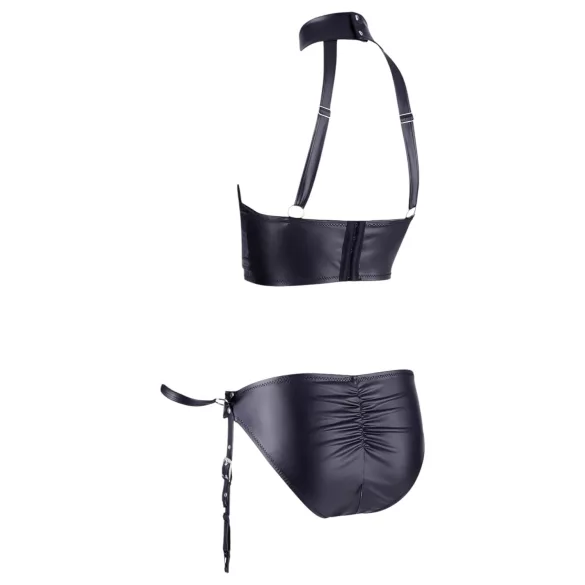 Cottelli Bondage - conjunto lencería con sujetador brillante y esposas - negro - L