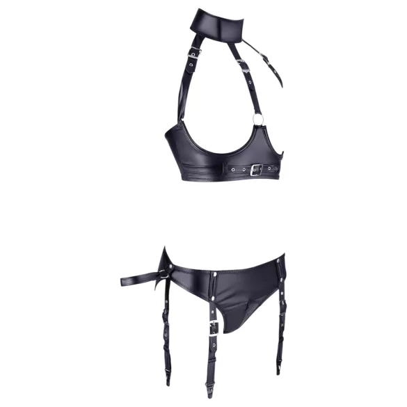 Cottelli Bondage - conjunto lencería con sujetador brillante y esposas - negro - XL