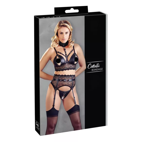 Cottelli Bondage - conjunto de lencería de encaje con esposas (negro) - M