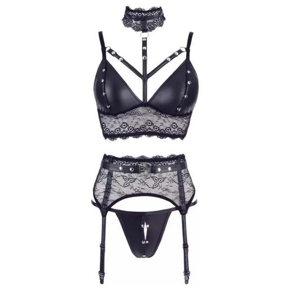 Cottelli Bondage - conjunto de lencería de encaje con esposas (negro) - XL