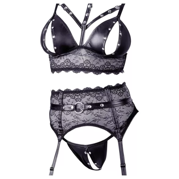 Cottelli Bondage - conjunto de lencería de encaje con esposas (negro) - XL
