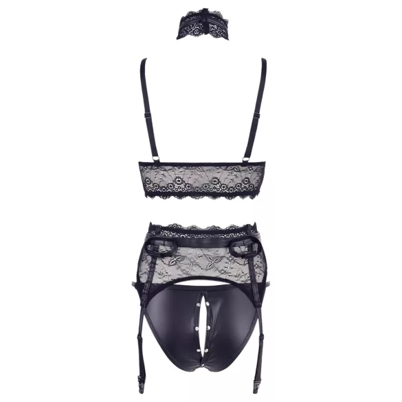 Cottelli Bondage - conjunto de lencería de encaje con esposas (negro) - XL