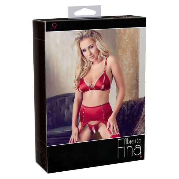 Abierta Fina - Conjunto de lencería rojo con cadenas brillantes - M