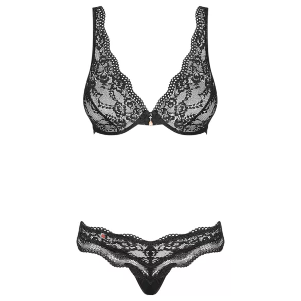 Obsessive Luvae - conjunto de lencería floral con strass - negro - L/XL