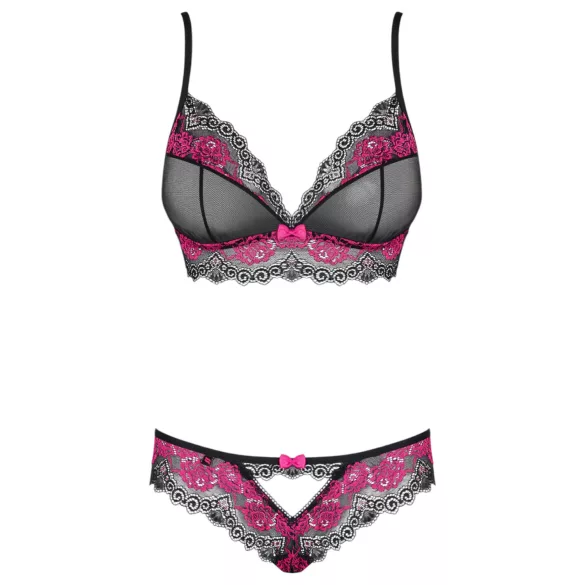 Obsessive Tulia - conjunto de lencería de encaje (negro‑rosa)