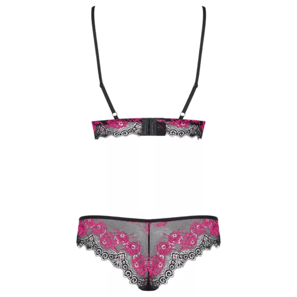 Obsessive Tulia - conjunto de lencería de encaje (negro‑rosa)