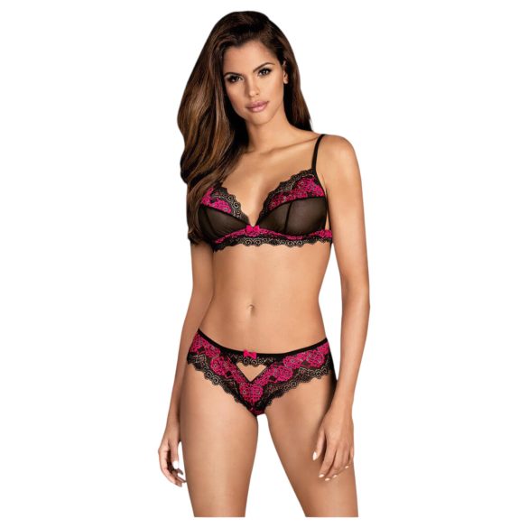 Obsessive Tulia - conjunto de lencería de encaje (negro-rosa) - L/XL